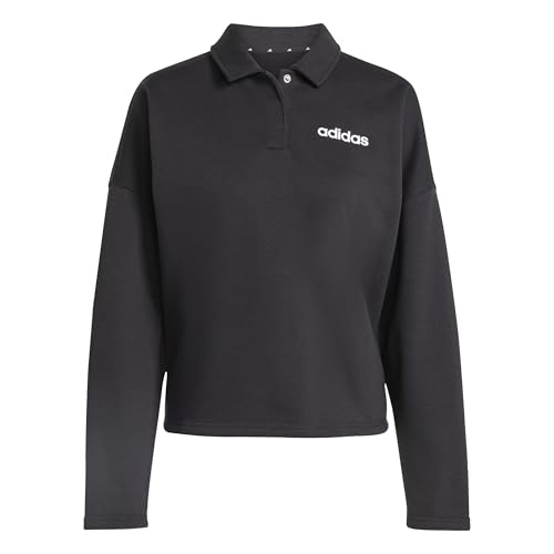 adidas Damen Essentials LINEAR Fleece Polo Sweatshirt, Black/White, XL