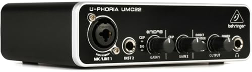 Behringer UMC22 Audiophiles 2x2 USB Audio Interface mit Midas Mic Vorverstärker