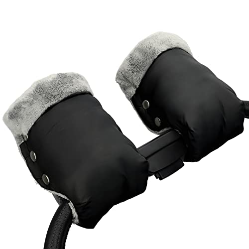 Handwärmer Kinderwagen Handschuhe Handmuff mit warme Fleece und Baumwolle Innenseite Wasserdicht und Winddicht Stroller Handmuff Universalgröße Winter Geschenk für Neue Eltern Schwarz