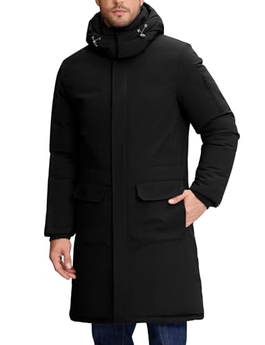 Voqeen Herren Winterjacke Lang Warme Winterparka Winddicht Steppjacke mit Abnehmbare Kapuze Winter Parka mit Dicke Gefüttert Outdoor Mantel mit Verstellbare Riemen für Männer