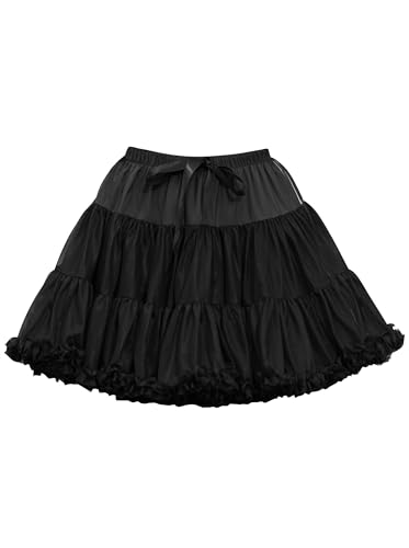 Wikoan Petticoat Unterrock Damen Kurz Elastische Taille Tüll Petticoat Tutu Party Mehrschichtiger Puffy Cosplay Rock Brautkleid Kostüm Crinoline Schwarz L-XL