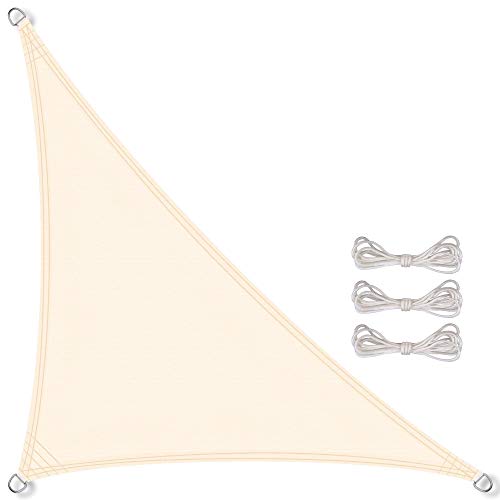 CelinaSun Sonnensegel inkl Befestigungsseile Premium PES wasserabweisend imprägniert Dreieck rechtwinklig 3 x 3 x 4,25 m Creme weiß