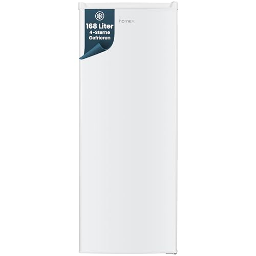 homeX Gefrierschrank, Tiefkühlschrank groß - 168L Nutzinhalt, 4-Sterne Gefrieren, XXL Freezer, Gefrierschränke freistehend, Temperaturregelung, wechselbarer Türanschlag, leise 40 dB, Gefriergerät weiß