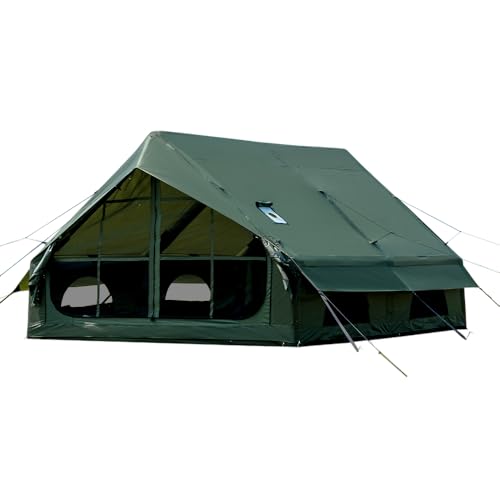 Aufblasbares Campingzelt mit Handpumpe Einfacher Aufbau Wasserdicht Winddichtes Outdoor Aufblasbares Zelt 6-10 Personen Oxford Glamping Luftzelt Hüttenhaus (Grün /6-10 Pers (400 * 300 * 200cm))
