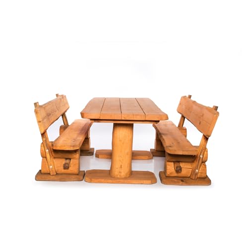 Mega Holz Massive Sitzgarnitur - Gartengarnitur - Aus heimischer Kiefer - Mit Holzschutzlasur behandelt (160 cm) - Hochwertige Garnitur für Terrasse & Garten