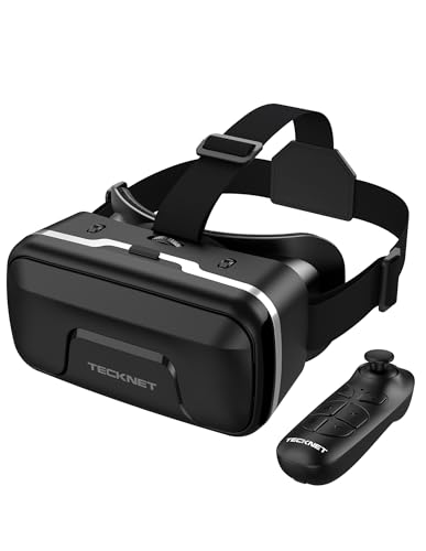 TECKNET VR Brille für Handys mit Griff, 3D Virtual Reality-Brille mit HD 110° FOV, Anti-Blaulicht & einstellbaren Gängen, Komfortables VR-Glasses für iPhones, Samsung Smartphones 4.7-7.2