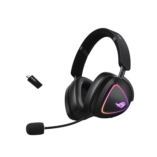 ASUS ROG Delta II kabelloses RGB Gaming Headset (ROG SpeedNova, Bluetooth 2,4 GHz, kabelgebunden 3,5-mm-Anschluss, 10 mm Super-Breitband-Boom-Mikrofon, DualFlow Audio, 110h Akkulaufzeit, Aura Sync)