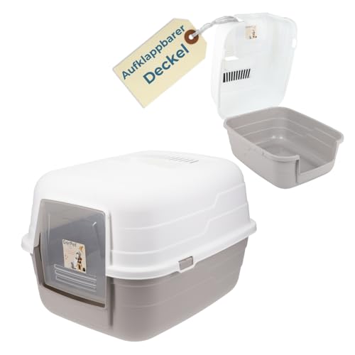 Katzenklo mit Deckel Aktivkohlefilter Katzentoilette Katzen WC Hauben Toilette Klo grau modernes Design