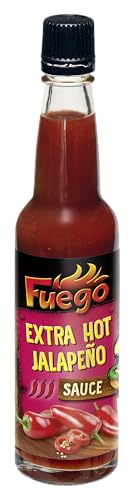 Fuego - Jalapeño Sauce Extra HOT | Extraschärfe zum Verfeinern von Fleisch, Gemüse | Zum Würzen von Saucen und Dips | Vegan, ohne Geschmacksverstärker | 100 ml in der Glasflasche