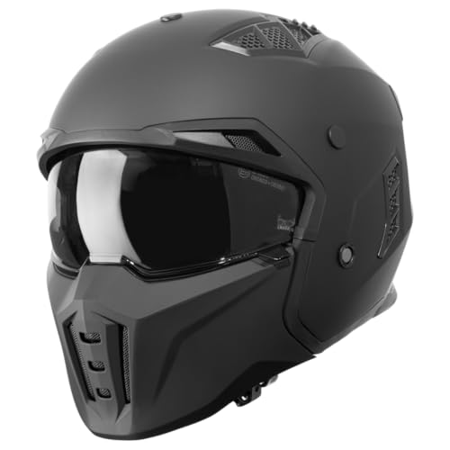 VINZ Shuto Jethelm / Streetfighter Helm | ECE 22.06 zugelassen | Rollerhelm mit Sonnenvisier / Sonnenblende | Jet Helm Mit abnehmbarem Kinnschutz - Matt Schwarz