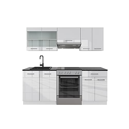 Vicco Küchenzeile R-Line, Weiß Hochglanz/Weiß, 200 cm ohne Arbeitsplatte
