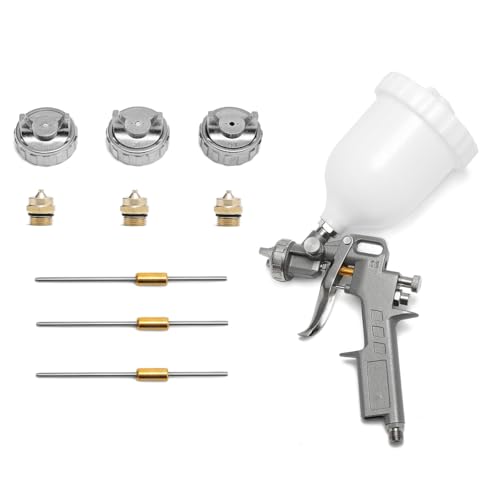Druckluft-Farbspritzpistole mit 3 Düsen 1.5mm 2.0mm 2.5mm, 600 ml Fließbecher