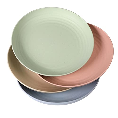 WANBY Leichte Kunststoffplatten Groß Unzerbrechlich Abendessen Wiederverwendbar Teller Platten Set Nichttoxin Geschirrspüler & Mikrowelle Safe und Gesund (23cm 4 Stück)