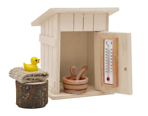 ZauberDeko Wichtel Zubehör Wellness Sauna Holz Saunahäuschen Badeente Handtuch Set