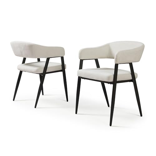 [en.casa] Esszimmerstühle 2er Set Kohlmand Küchenstühle mit Metallbeinen Polsterstuhl Webstoff Armlehne Rückenlehne Beige