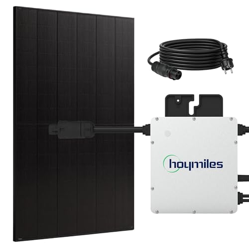SUNNIVA® 500W Balkonkraftwerk BIFAZIAL FULLBLACK komplett Steckdose HOYMILES 400 Watt Wechselrichter, PV Solaranlage Komplettset, 1x 500W N-Type Glas-Glas Bifacial Solarmodule, 5m Kabel