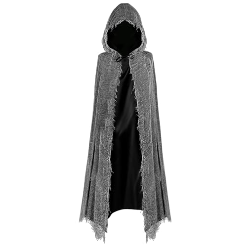Gruselig Umhang mit Kapuze,150cm Halloween Kostüm Geister Sensenmann Mittelalter Umhang Satin,Geister Kostüm Erwachsene Cape Scary Outfit Grim Reaper Costume Damen Herren Halloween Umhange Schwarzer