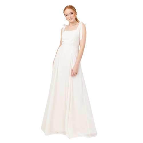 Anaya with Love Women's Maxi Ladies Sleeveless Square Neck Bow Tie Straps A-line Floral Shirred Back Bridesmaid Wedding Guest Prom Dress, Ivory, 46
