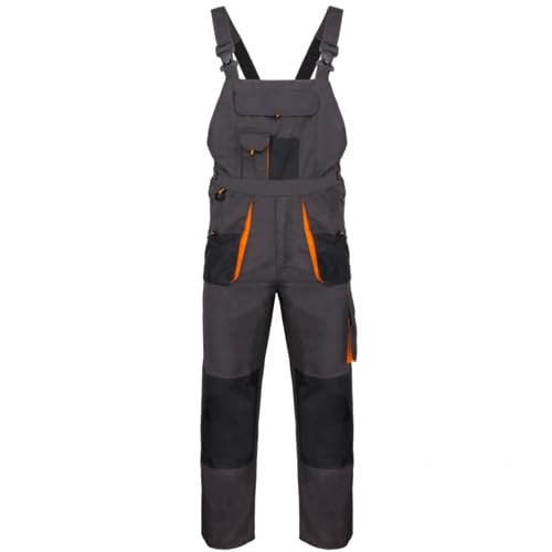 Luckyberg Herren Latzhose, Arbeitshose viel funktionale Taschen. Arbeitslatzhose Herren Größe: 44-62 (DE/NL/SE/PL, Numerisch, 60, Regular, Regular, Standard, Graphit)
