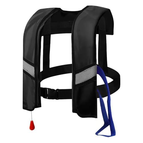 Rettungsweste für Erwachsene, automatisch, aufblasbar, mit verstellbarer Schnalle, mit reflektierenden Streifen und Pfeife, Schwimmwesten, Wassersport, kein CO2-Gas (schwarz)