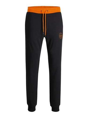 JACK & JONES Herren JPSTGORDON Shark Sweat Pants, Black/Blocked Shocking ORANGE, L