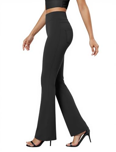 Friptspyg Hosen Damen mit Taschen Elegante Hosen Hoher Taille Business Hose Elastische Yogahose Casual Freizeithosen,Schwarz L