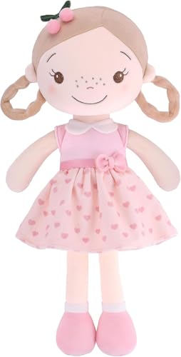 GAGAKU 40 cm Weiche Stoffpuppe, Schutzengelpuppen, Taufgeschenk für Baby Mädchen, Kuscheltier, Glücksbringer für Kinder von 3-5 Jahren (40cm Kirschmädchen)