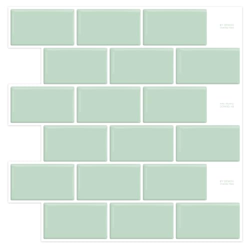 DEWOO Klebefliesen 3d Fliesenaufkleber Fliesenfolie Vinyl Metro Fliesen Wandfliesen Selbstklebend Grün Salbeigrün Küche Bad 10-Stück, (30,5 x 30,5 cm)