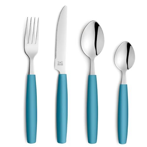 Beckmann & Rommerskirchen VALOA Besteck Set 4 Personen | 16-teilig | Petrol | Spülmaschinenfest | Hochglanzpoliert | Essbesteck: 4x Messer, Gabel, Esslöffel, Kaffeelöffel