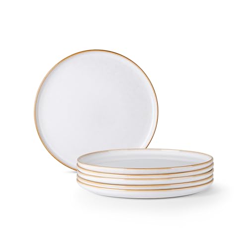 Onader Teller 6er set, 20,2 cm Dessertteller Steingut, klein Kuchenteller Porzellan, Klassisch Geschirr Essteller zum Servieren, Spülmaschinenfest & Mikrowellenfest – Perle Beige