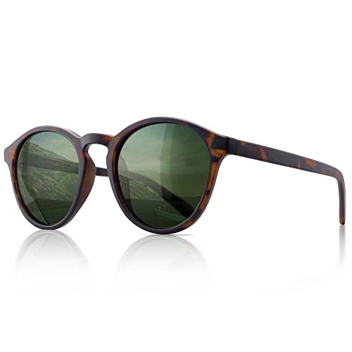SUNGAIT Damen Retro Polarisierte Sonnenbrille Mit TR90 Rahmen Sonnenbrille Vintage Round Style für UV400 Schutz(Bernstein/Grün)-SGT166