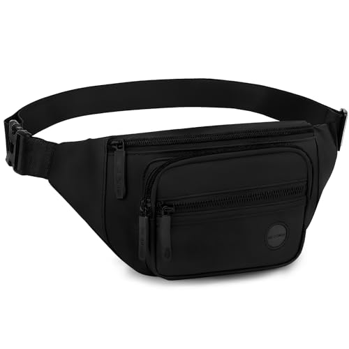 EOPUOZS Bauchtasche Herren und Damen, Wasserdicht Hüfttasche, Gürteltasche Herren und Damen, Stylische Gürteltasche, 4 Fächer Jeweils mit Reißverschluss, für Reise Wandern Outdoor (Schwarz)
