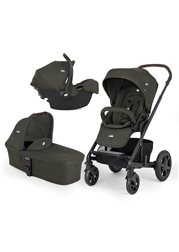 Joie Chrome DLX Trio Reisesystem – Leicht zusammenklappbar, Sitz vorwärts und rückwärts, mit Regenverdeck, Babywanne & i-Snug 2 Autositz, Moonlight