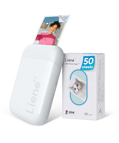 Liene Pearl K100 Mini Fotodrucker für Smartphone(5x7,6cm) - mit 50 Blatt Zink-Fotopapier mit Kleberückseite, 300DPI Bluetooth Sofortbilddrucker kompatibel mit iOS & Android, Integrierter Akku