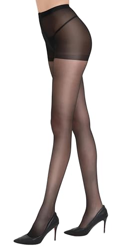 DUCMODA Strumpfhosen Damen 20D Matt Fein-Strumpfhose Transparent Seidenglatt Control Komfortbund mit Verstärkten Zehen,Schwarz L
