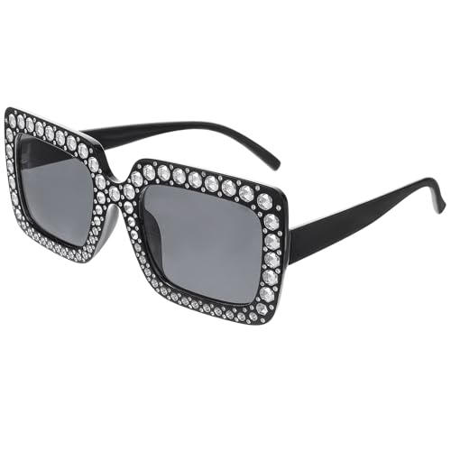 Telooco Retro Disco Sonnenbrille - Dicken Rahmen, Quadratisch, Damen & Herren, Glitzer & Strass, 70er & 80er Jahre Outfit (Schwarz)