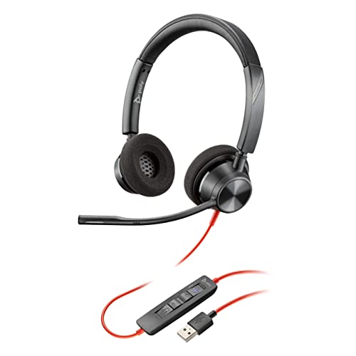 Plantronics – Blackwire 3320 USB-A (Poly) – kabelgebundenes Zwei-Ohr Headset (Stereo) mit Mikrofonarm – Verbindung mit PC/Mac über USB-A – Kompatibel mit Teams (zertifiziert), Zoom und mehr