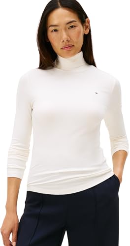Tommy Hilfiger Damen Pullover Slim Rib Rollkragen, Weiß (Ivory Silk), S
