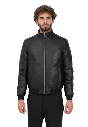 BOMBOOGIE Schwarze Lederjacke für Herren S, Schwarz