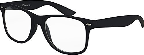 Balinco Nerd Sonnenbrille mit Klarglas matte Rubber Retro Vintage Unisex Brille mit Federscharnier (Schwarz)