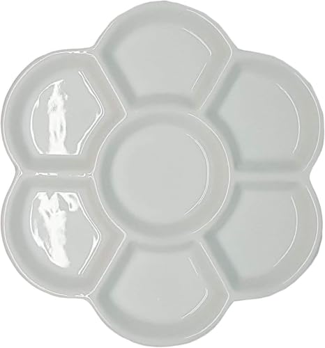 1 x waschbares Keramik-Aquarellfarben-Paletten-Tablett für Aquarellmalerei und Palettenbecher (weiß)