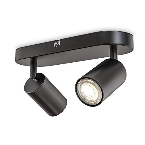 B.K.Licht - Deckenlampe schwenkbar, GU10 Fassung, max. 9 Watt, Deckenleuchte, Lampe, Wohnzimmerlampe, Schlafzimmerlampe, Küchenlampe, Deckenstrahler, Deckenbeleuchtung, 27x6x9 cm, Schwarz