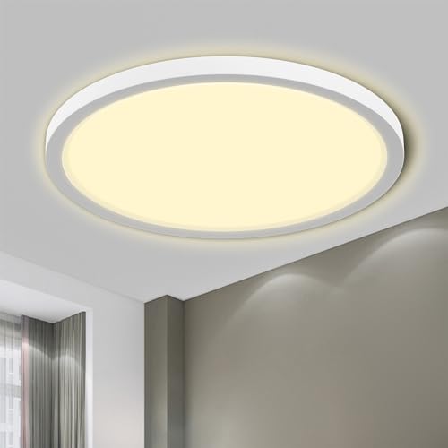 LQWELL® Deckenleuchte LED Deckenlampe, IP44 Wasserfest Badlampe Rund Flach 18W 3000K 1600LM Modern Schlicht Lampe Dünn für Wohnzimmer Badezimmer Schlafzimmer Küche Balkon Keller Büro, 220 * 24mm