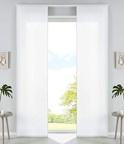 2er Set Schiebegardinen Flächenvorhänge Mikrofaser Vorhang Gardine Schiebe HxB 245x60 cm Weiß Matt Paneelwagen Beschwerungsstangen, 85600N2