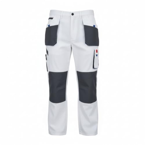 TAMS Basic Arbeitshose Herren Kniepolstertaschen 8 Taschen Arbeitskleidung verstärkte Nähte Bundhose Herren Arbeitshosen Knieschutztaschen 44-64 (DE/NL/SE/PL, Numerisch, 64, Regular, Regular, weiß)