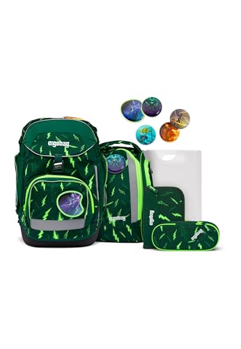 ergobag Pack Set ergonomischer Schulrucksack, Schulranzen, Vorgänger-Kollektion, flexibel 6-teilig Grundschule Bärtastisch - Grün