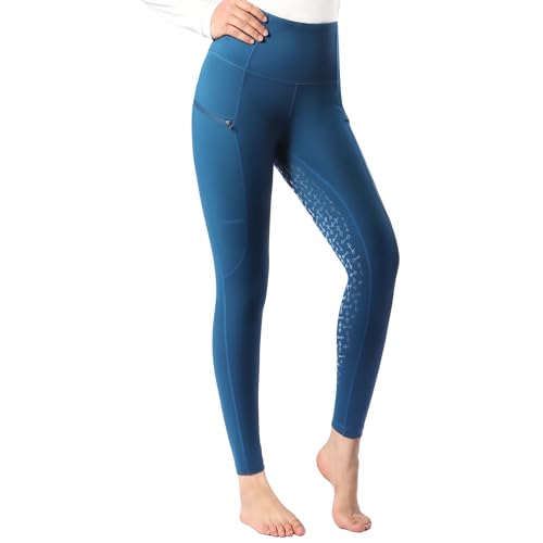 Harrison Howard Damen Vollbesatz Silikon Grip Reithose Reithose Hohe Taille Leggings für Damen, Türkis, Blau, X-Groß