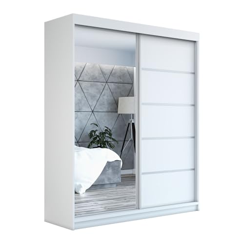 A&J MöbelLand Schwebetürenschrank GAPI Kleiderschrank 2-türig mit Spiegel, Garderobe 160 cm (Weiß/weiß/weiß)