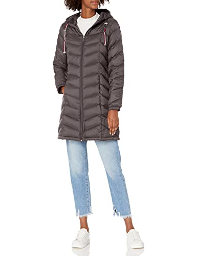Tommy Hilfiger Damen Long Down Puffer Jacket Daunenmantel, Chevron verstaubarer Eiffelturm, L