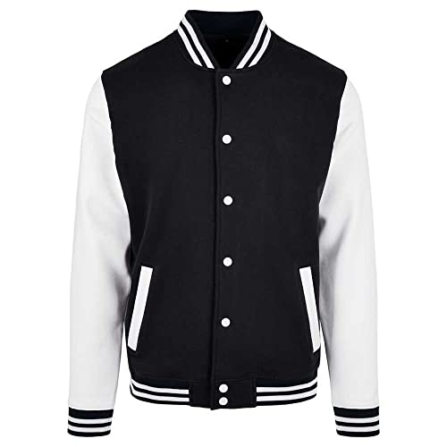 Build Your Brand Basic College Jacket – Unisex College Jacke im Regular Fit aus Baumwolle & Polyester mit Rippkragen, Knopfleiste & Taschen, ideal für Freizeit & Veredelung,Black/White,L
